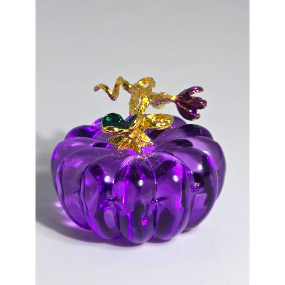 Purple Pumpkin With Gold Plated Stem & Leaves Decorative Piece Vintage - Picture 4 of 11